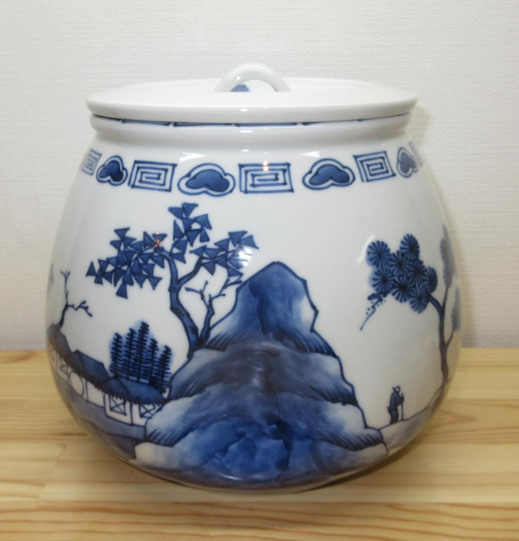 送料込【逢絢亭】茶道具 水指 京焼 染付 芋頭の形 桃山窯 共箱入り