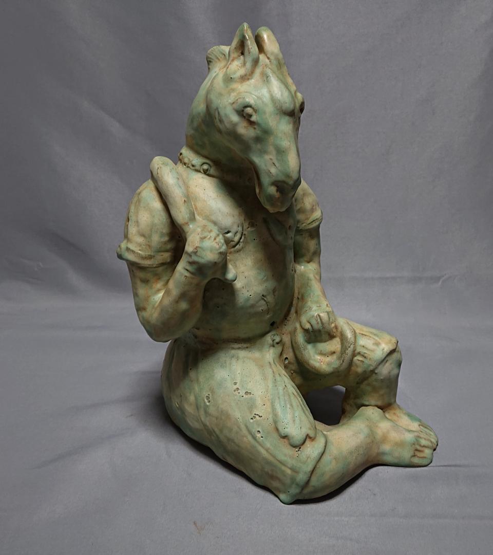 コレクター収集品 ミヤンマー　モン族緑釉陶　山羊俑　16世紀後期　出土品
