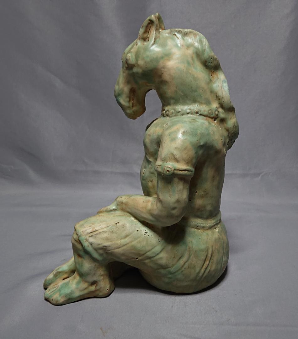 コレクター収集品 ミヤンマー　モン族緑釉陶　山羊俑　16世紀後期　出土品