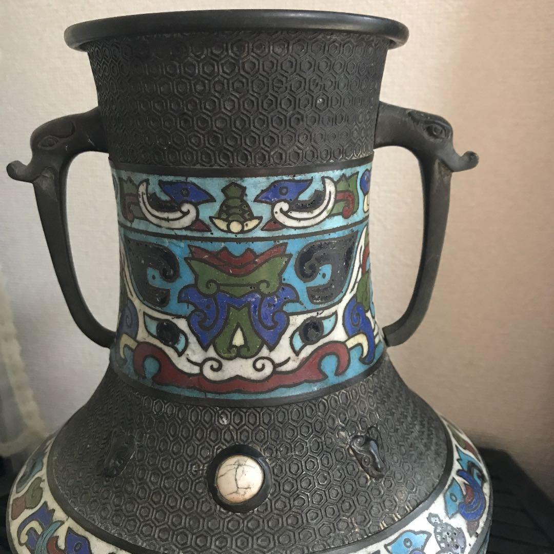 希少品　晴眼鋳　中国花瓶　中国美術　古銅　古玩　古美術　骨董品　宝石嵌め
