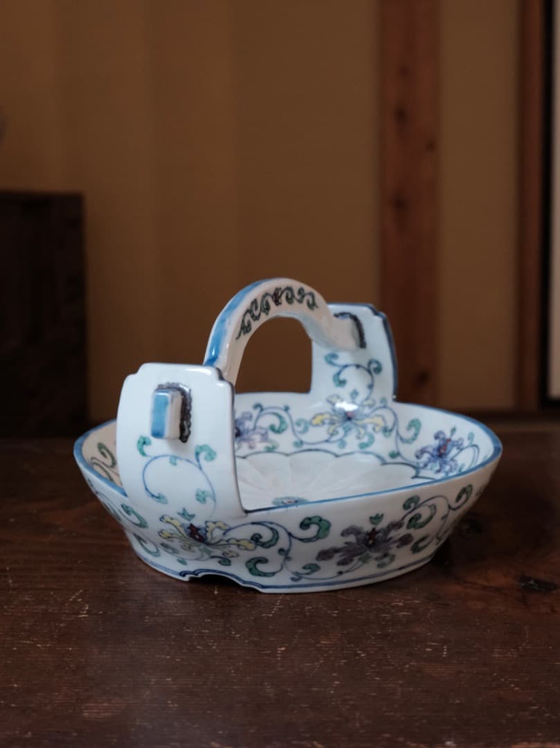 古余呂技窯　川瀬竹春 順一　豆彩蘭唐草文手　菓子器　茶道具　箱付　Q1720