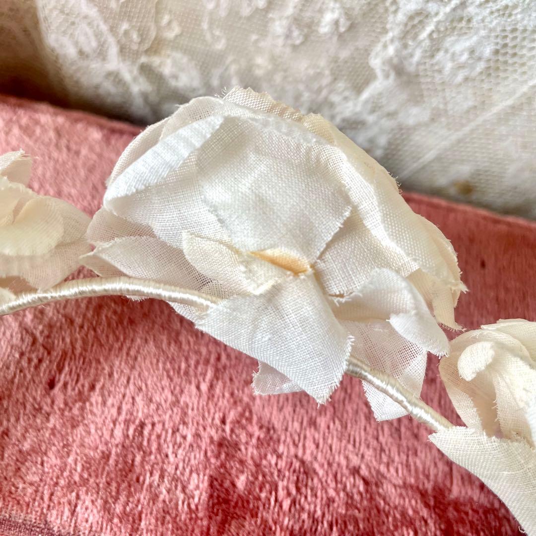 シルク布花ティアラ　布花冠　フランスアンティーク　グローブドマリエ　バラ