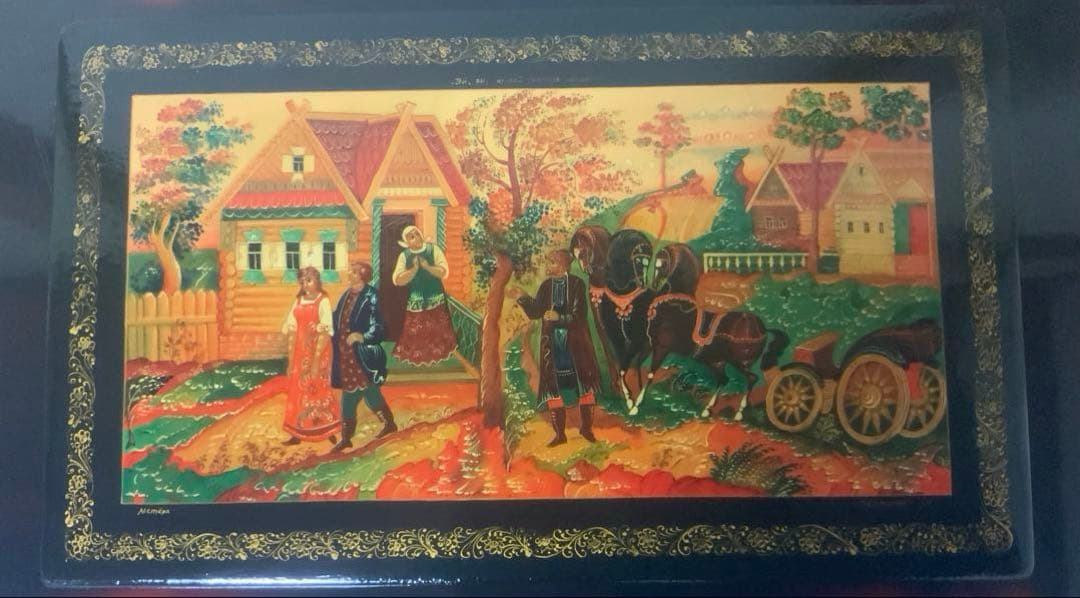 ロシア漆細密　小物収納ボックス　漆塗り　工芸品