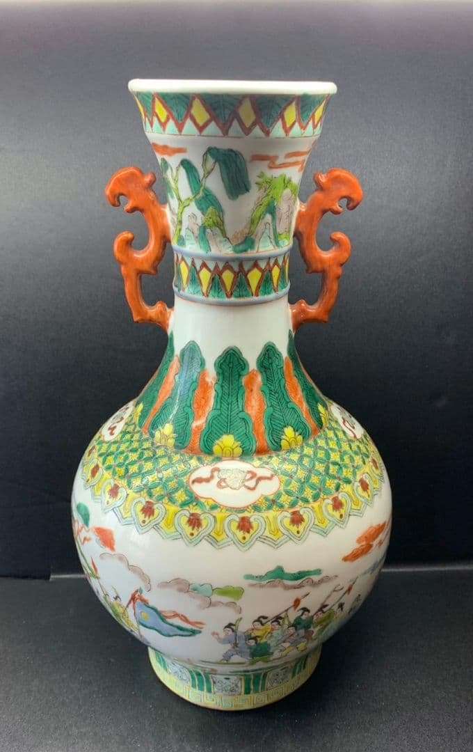 大清康熙年製 中国 壺 大型 獣耳 骨董 アンティーク 陶器製 松絵