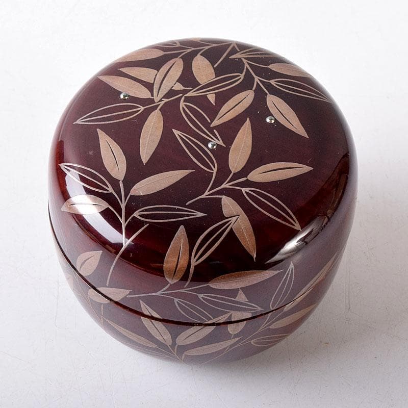 茶道具　山下泰園作　露笹蒔絵　白粉解香合　共箱　V　7732