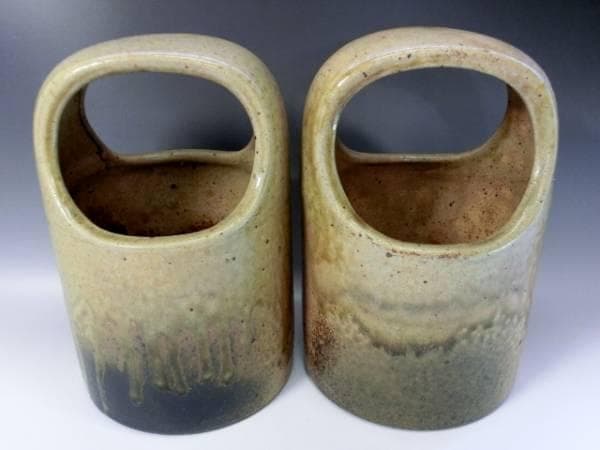 手炉■手あぶり 古い陶器の火鉢 2個 彦爵 備前 手火鉢 小火鉢 火器 骨董品■