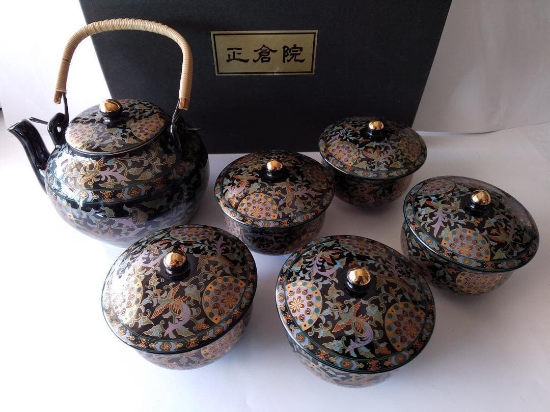 青藍窯 セラミック藍 正倉院 瑞鳥 汲出茶器 6点セット 新品 未使用 です。