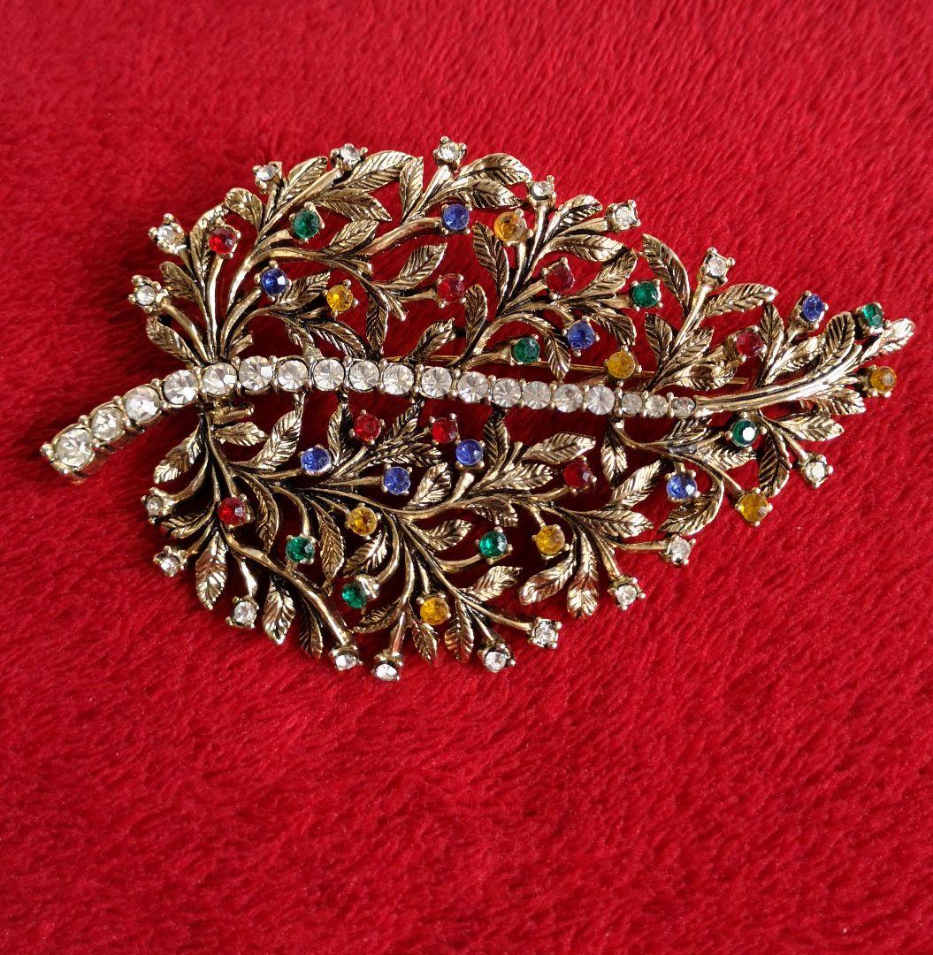 ヴィンテージ ブローチ クリスタルラインストーン 植物 アールヌーボー 73