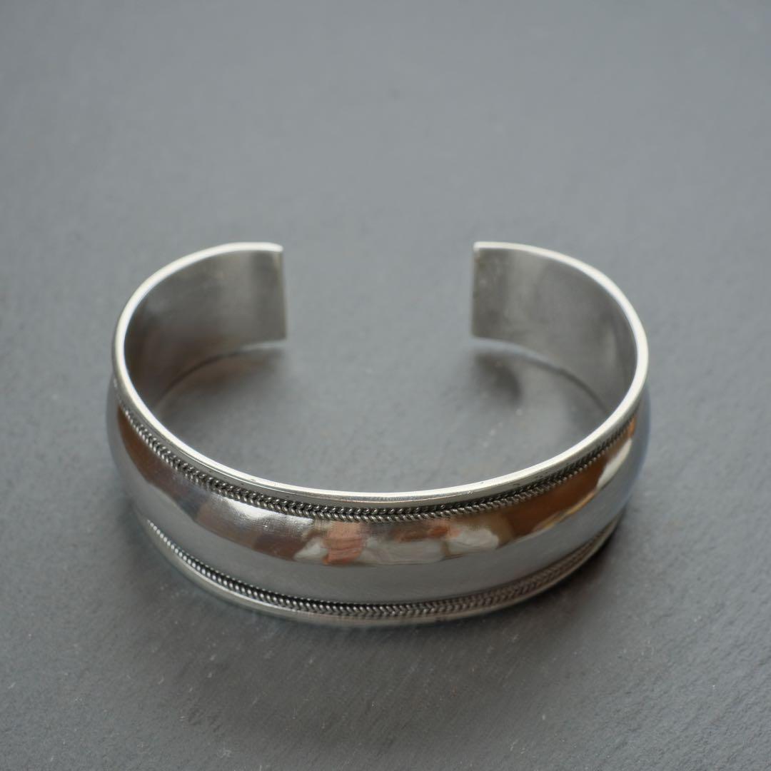 シルバー925 Silver ワイドトライバルバングル/軽研磨仕上げ