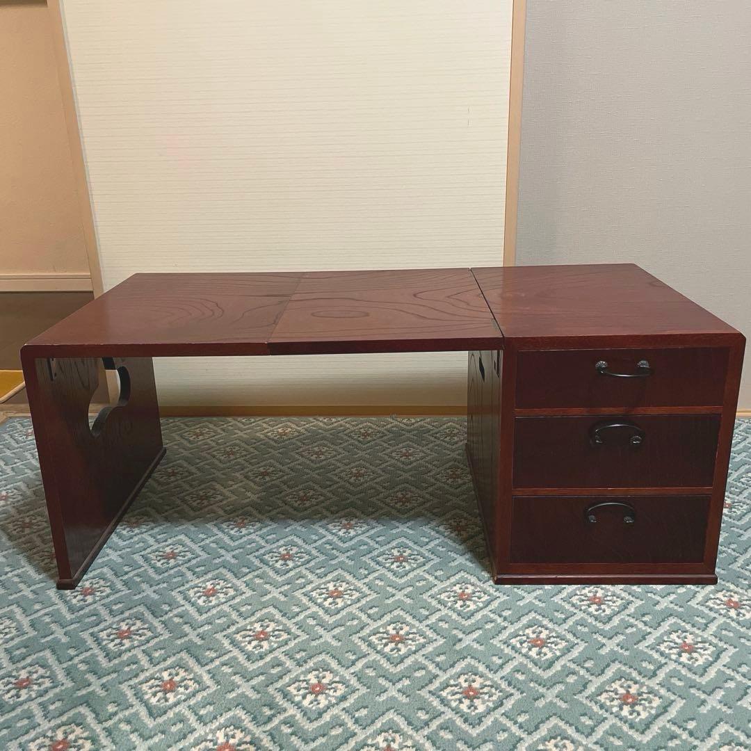 アンティーク和風 折りたたみ文机 3引き出し