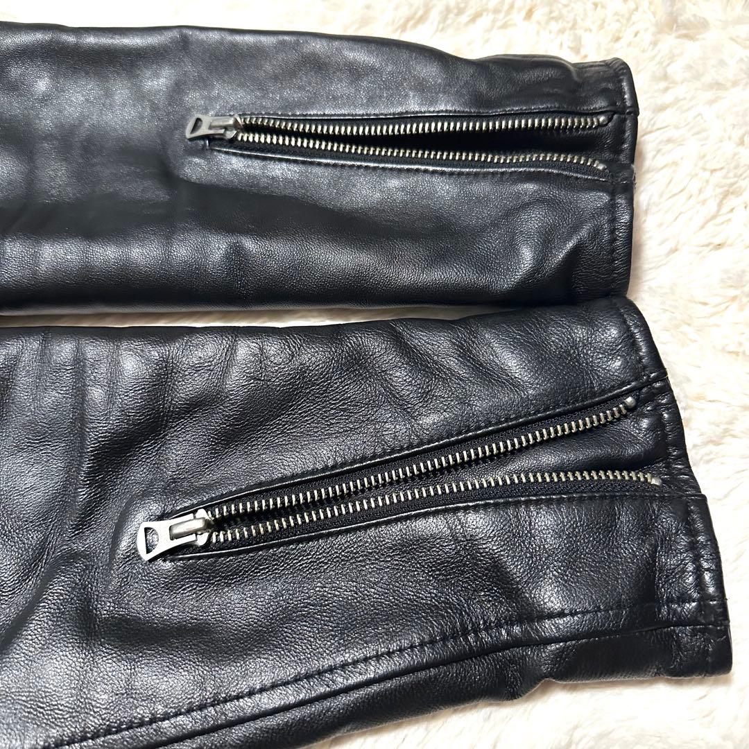 美品 希少L ナノユニバース ラムレザー シングルライダースジャケット 羊革 黒