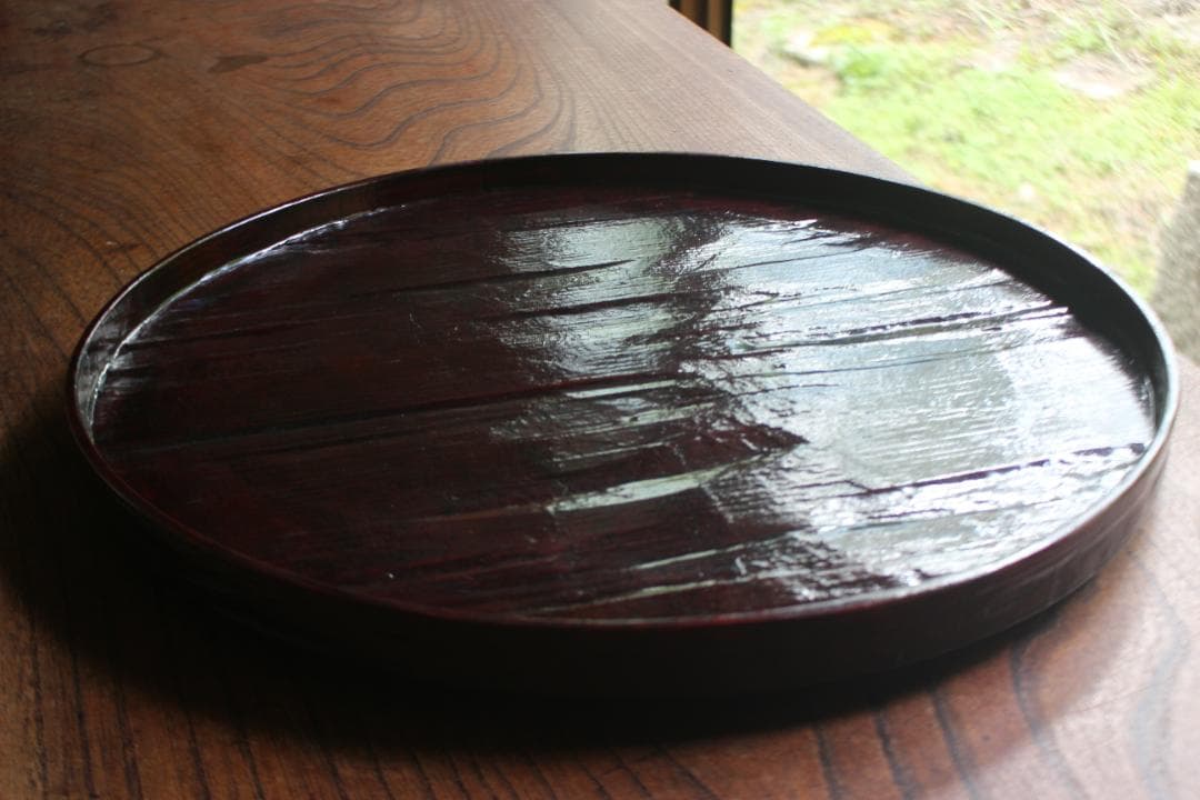 デッドストック！風情ある一閑張りに極上溜塗の映えるお膳（検お盆お膳茶道具