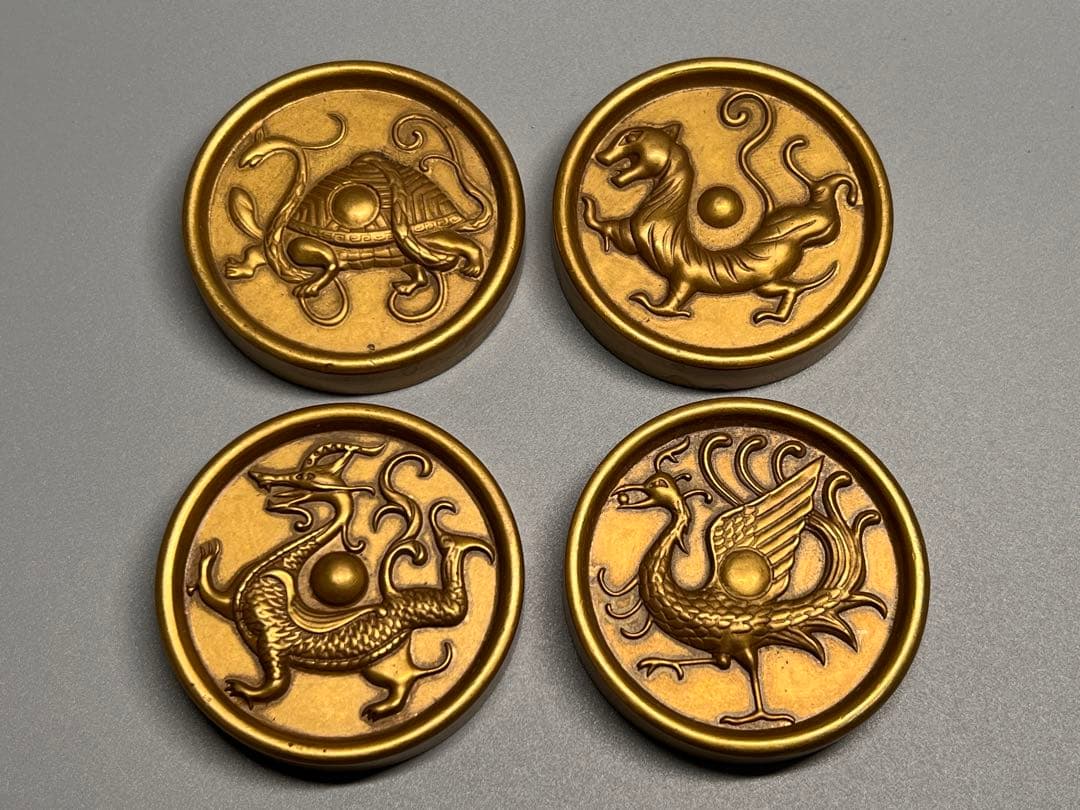 古美術 文鎮 書道具 聖獣 青龍 白虎 朱雀 玄武 厚重 中国 金属工芸 銅