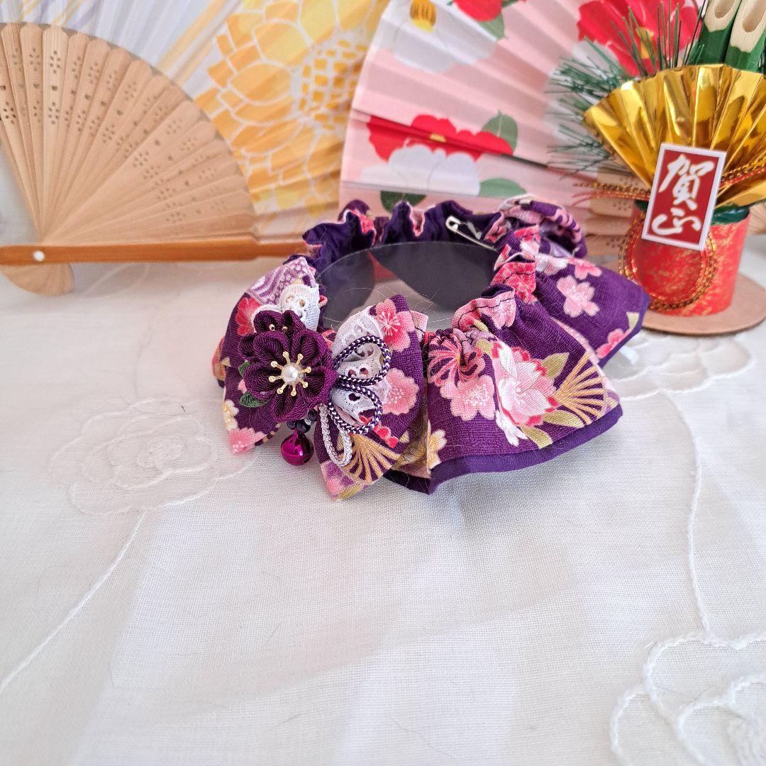 プッチ、お正月仕様和風つまみ細工(ピンク⑤)わんちゃん猫ちゃん用襟つき首輪