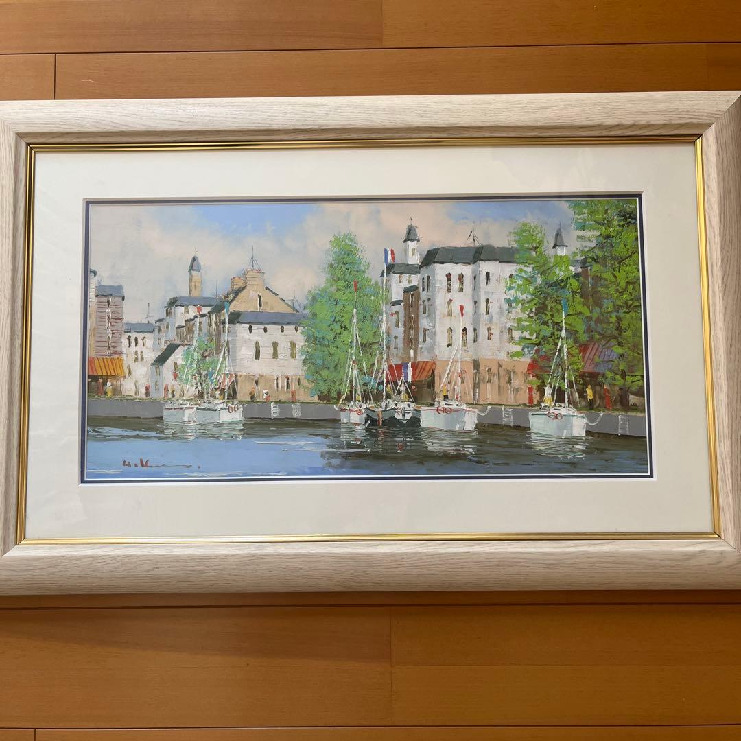 油彩画♡黒沢　久♡クロアジック港♡フランス
