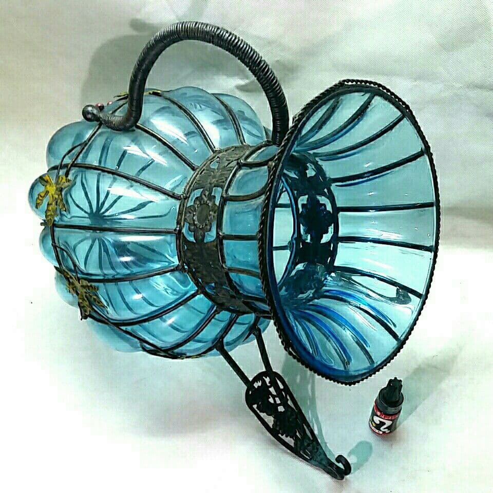 ★大きなベネチアン アイアン 手吹き ガラス 花器 アンティーク プランター