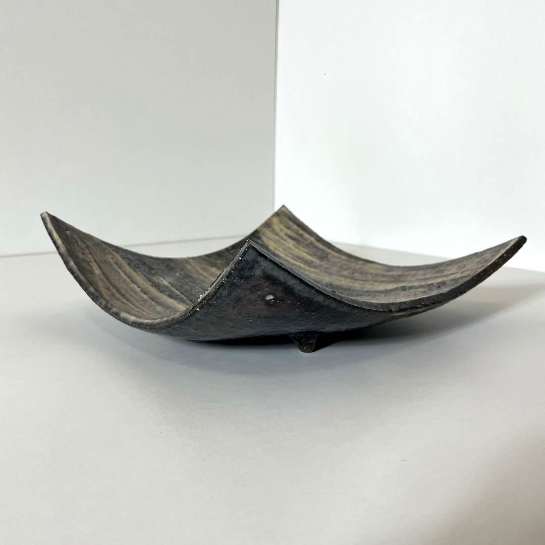 #XG513 陶芸家・波多野善蔵・萩焼四方皿・萩焼・共箱・共布栞・刷毛目・茶道具