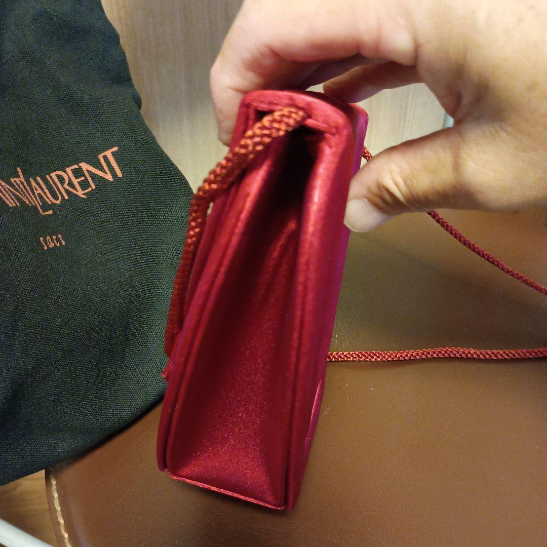 イヴ サンローラン リボン サテン ショルダーバッグ ポシェット レッド