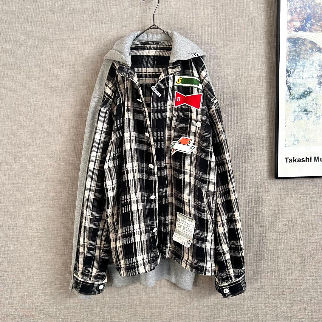 ミハラヤスヒロ パッチワーク ドッキング シャツジャケット チェック パーカー