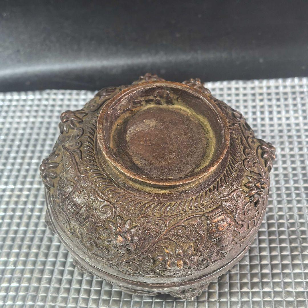 銅製 仏像 彫刻印泥盒 インク盒 アクセサリー盒 文房具 書道具 装飾品 置物