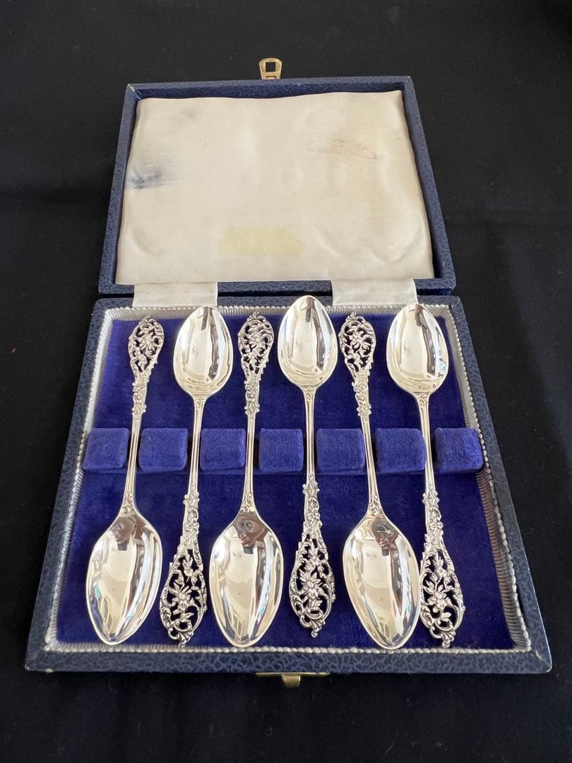 アンティーク純銀製　ロンドン　1904年　ティースプーン6本ケース入り