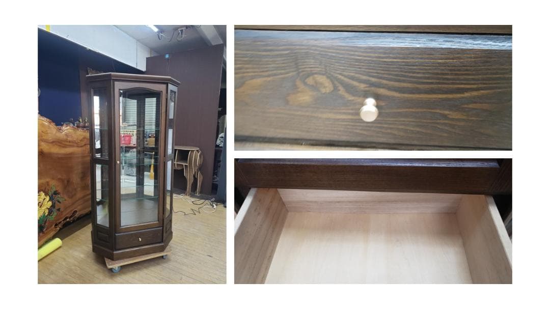 soon　美品　有限会社ワークス製　 照明付き ガラス棚 キュリオケース