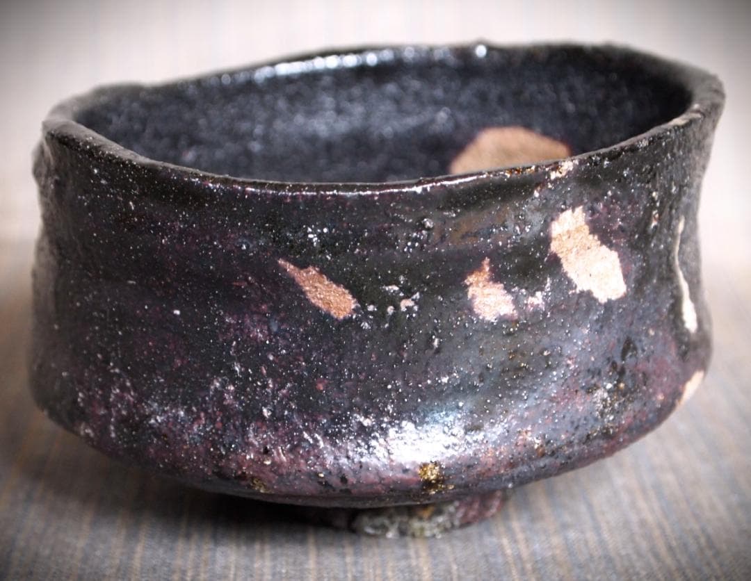 希少作★鯉江良二★引き出し黒沓茶碗☆★共箱・共布★個展作品