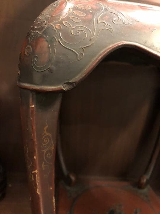 骨董　朱漆　楼閣山水人物堆錦螺鈿　中央香台