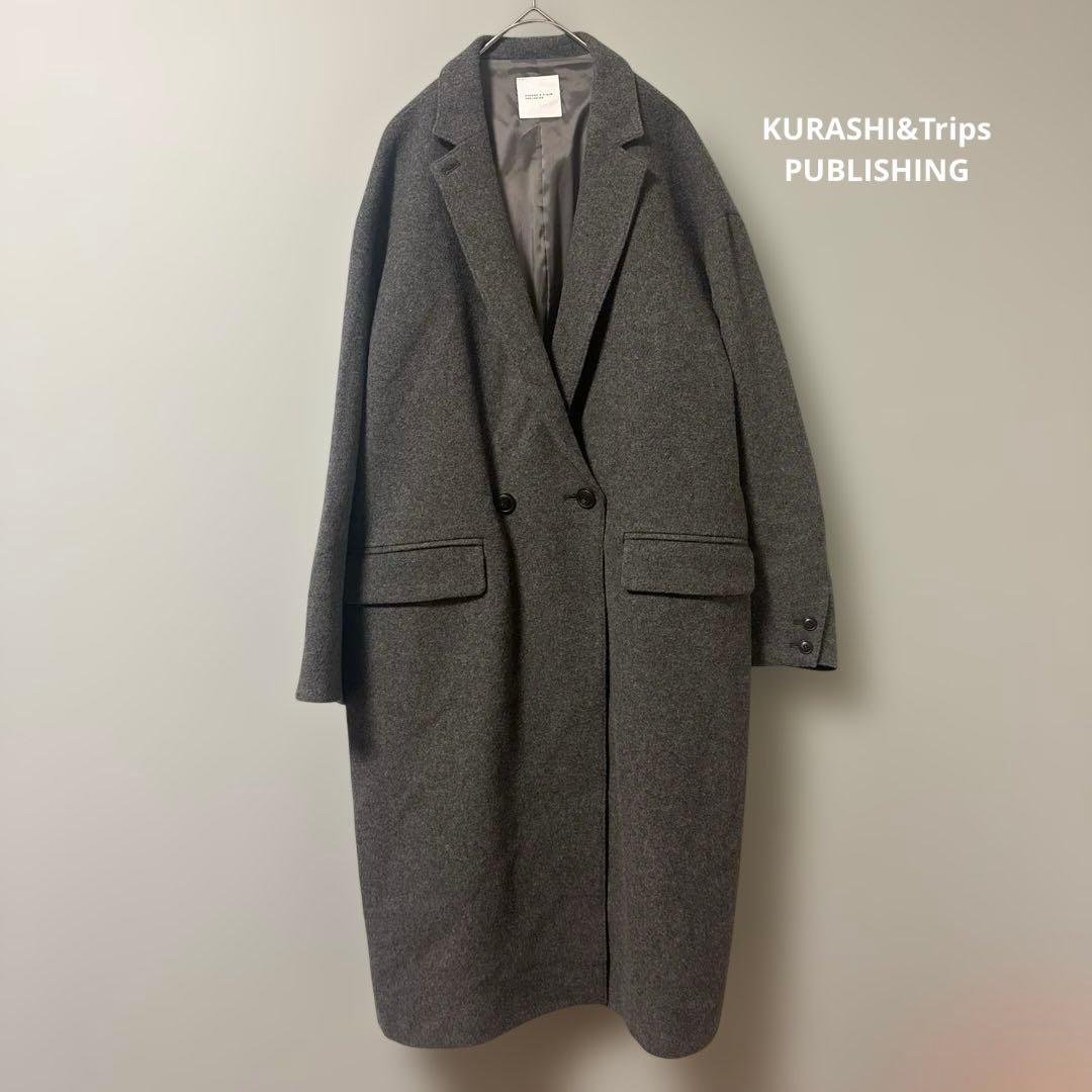 美品　北欧暮らしの道具店 3WAYアレンジ襟のかろやかチェスターコート グレー