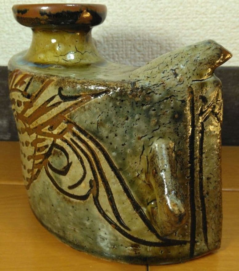 人間国宝 金城次郎 魚紋抱瓶 栞 共箱 未使用美品 壺屋焼 壷屋焼 やちむん