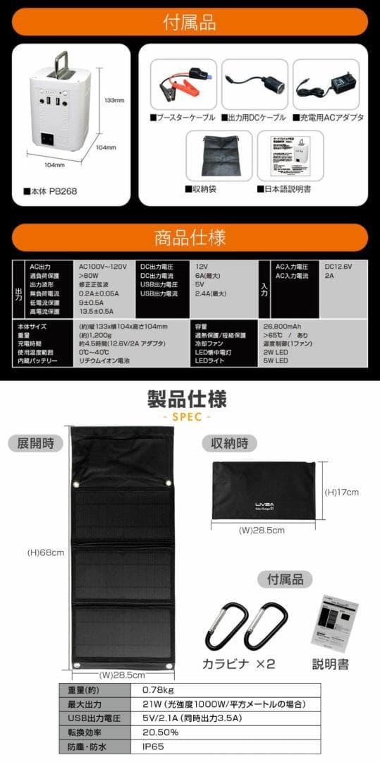 ポータブルマルチ電源【マットブラック】＋DC対応 21W折り畳み式ソーラーパネル