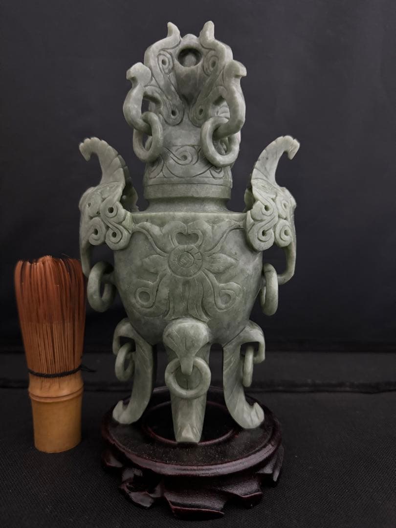 香炉 玉彫　彫刻 置物 開運 風水 台座 骨董　インテリア　アンティーク