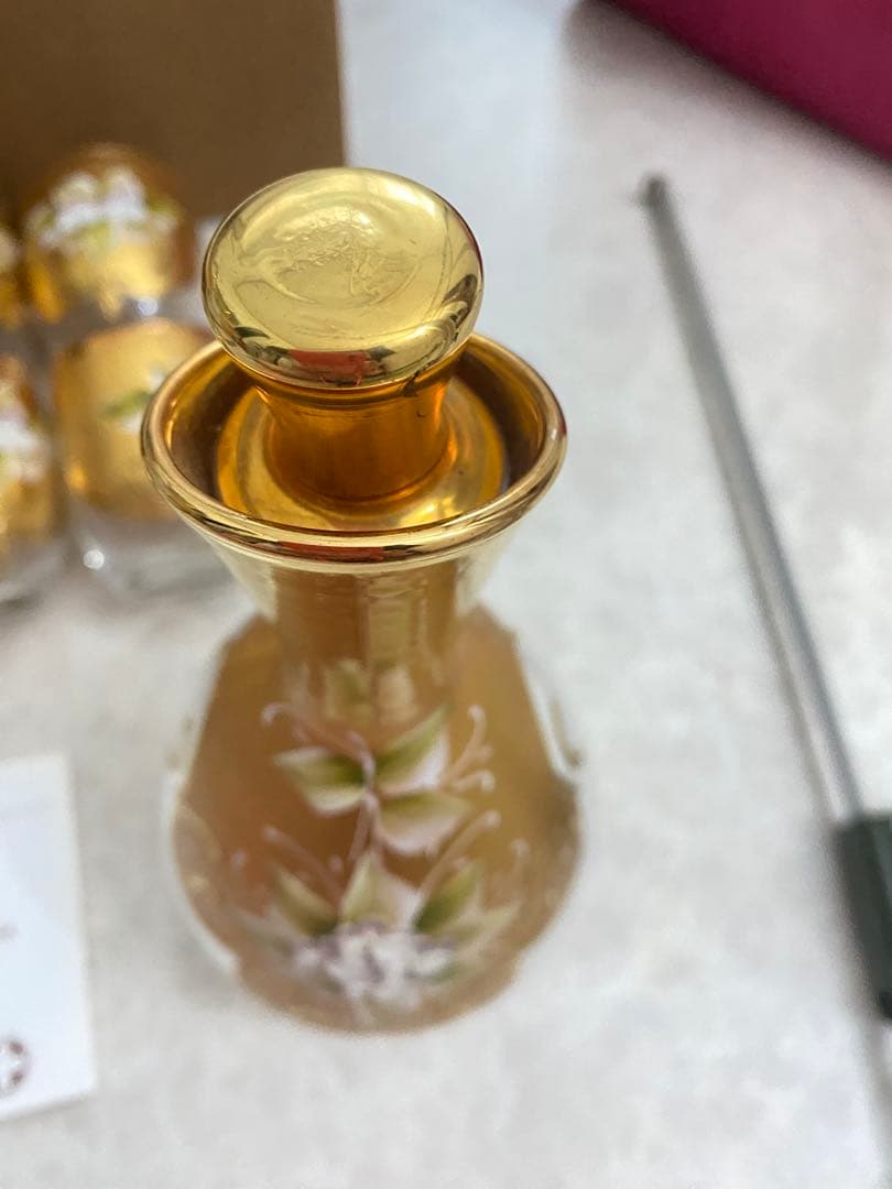 金色花柄ガラスデキャンタ＆グラスセット　ベネチアングラス