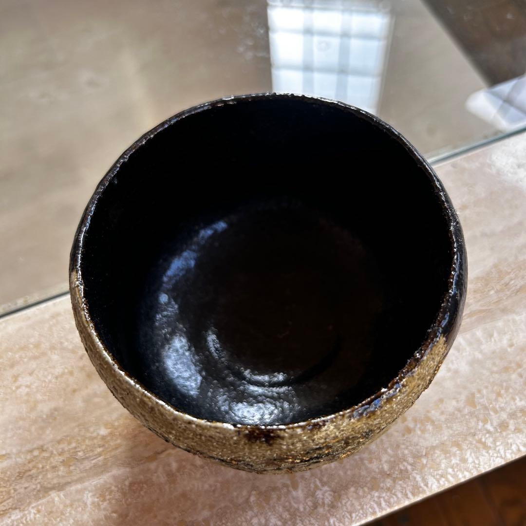 吉村楽入　黒楽茶碗 楽焼 抹茶碗 茶碗　茶道具　角印　金彩