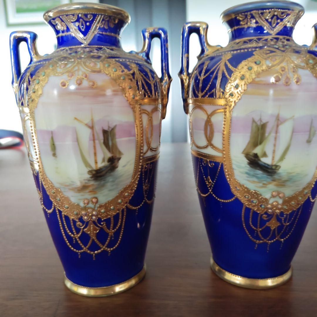 #オールドノリタケ#アンティーク#食器#花瓶#コバルトブルー#金盛り