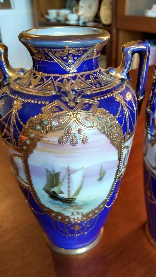 #オールドノリタケ#アンティーク#食器#花瓶#コバルトブルー#金盛り