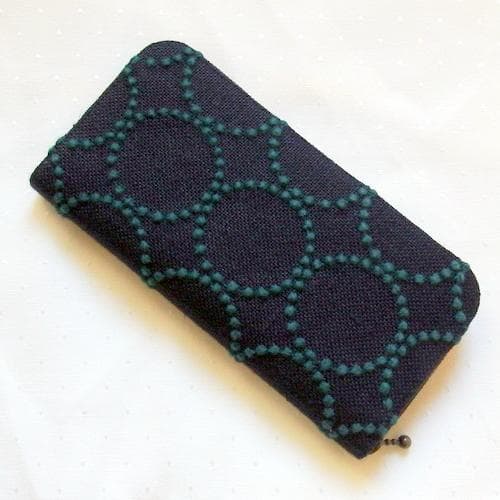 未使用　濃紺✕緑　タンバリン生地　ミナペルホネン　ハンドメイド作家様　長財布