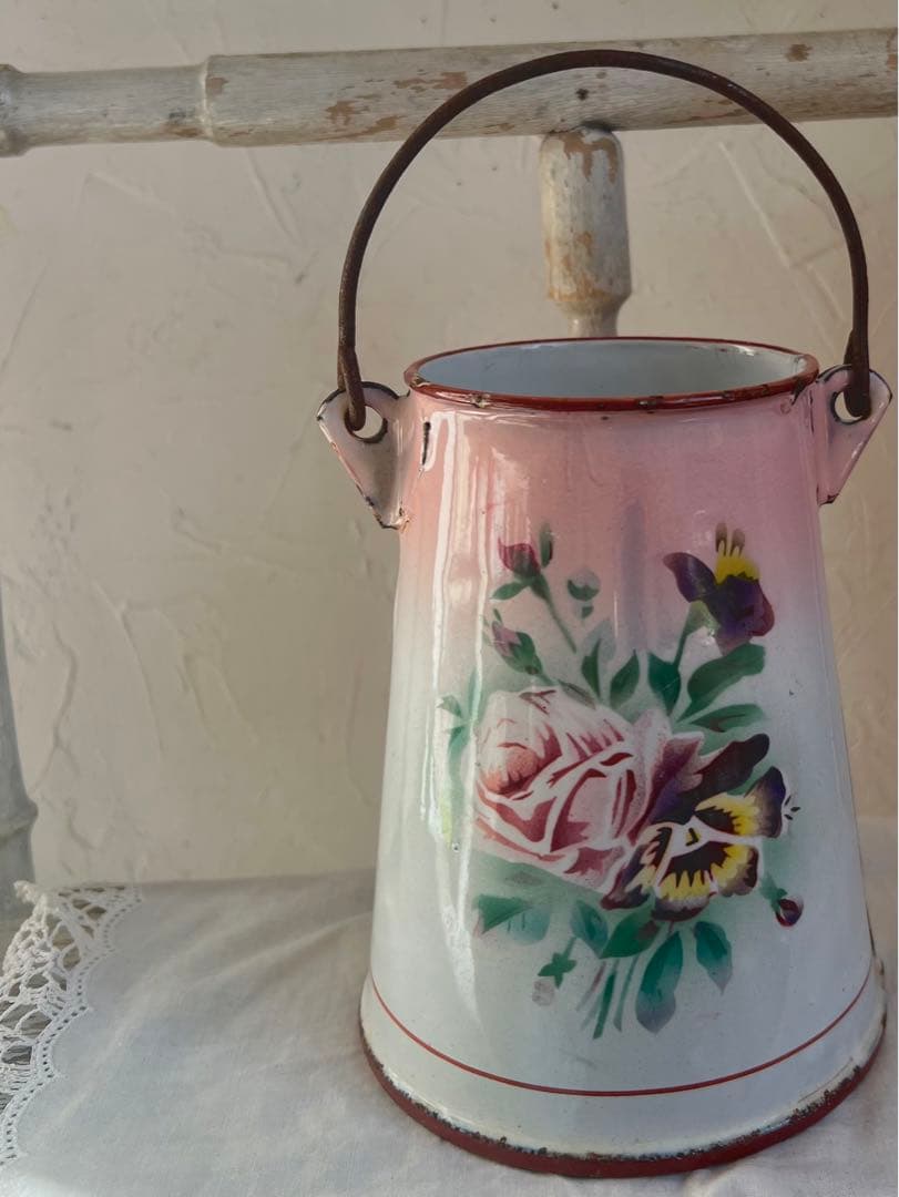 可憐♡アンティークホーロー　JAPY ウェディング　ピンク　ミルクポット