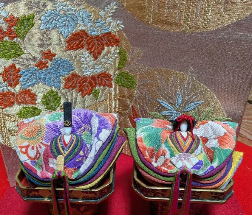 【bebemilmil】アンティーク縮緬の手作りお雛様三人官女付