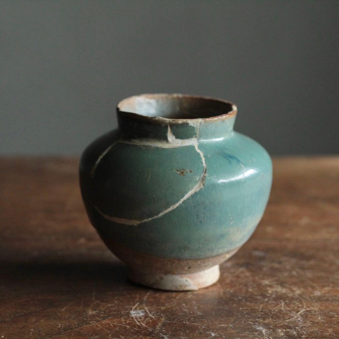 緑釉 唐津 小壺 17世紀後半頃 古美術 古道具 古唐津 アンティーク