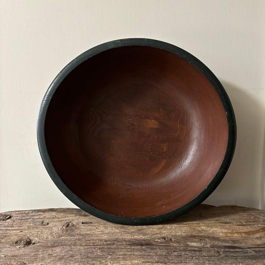 古い捏鉢　こね鉢　くり抜き盆　木地盆　古道具　アンティーク　民家　丸盆　検:李朝