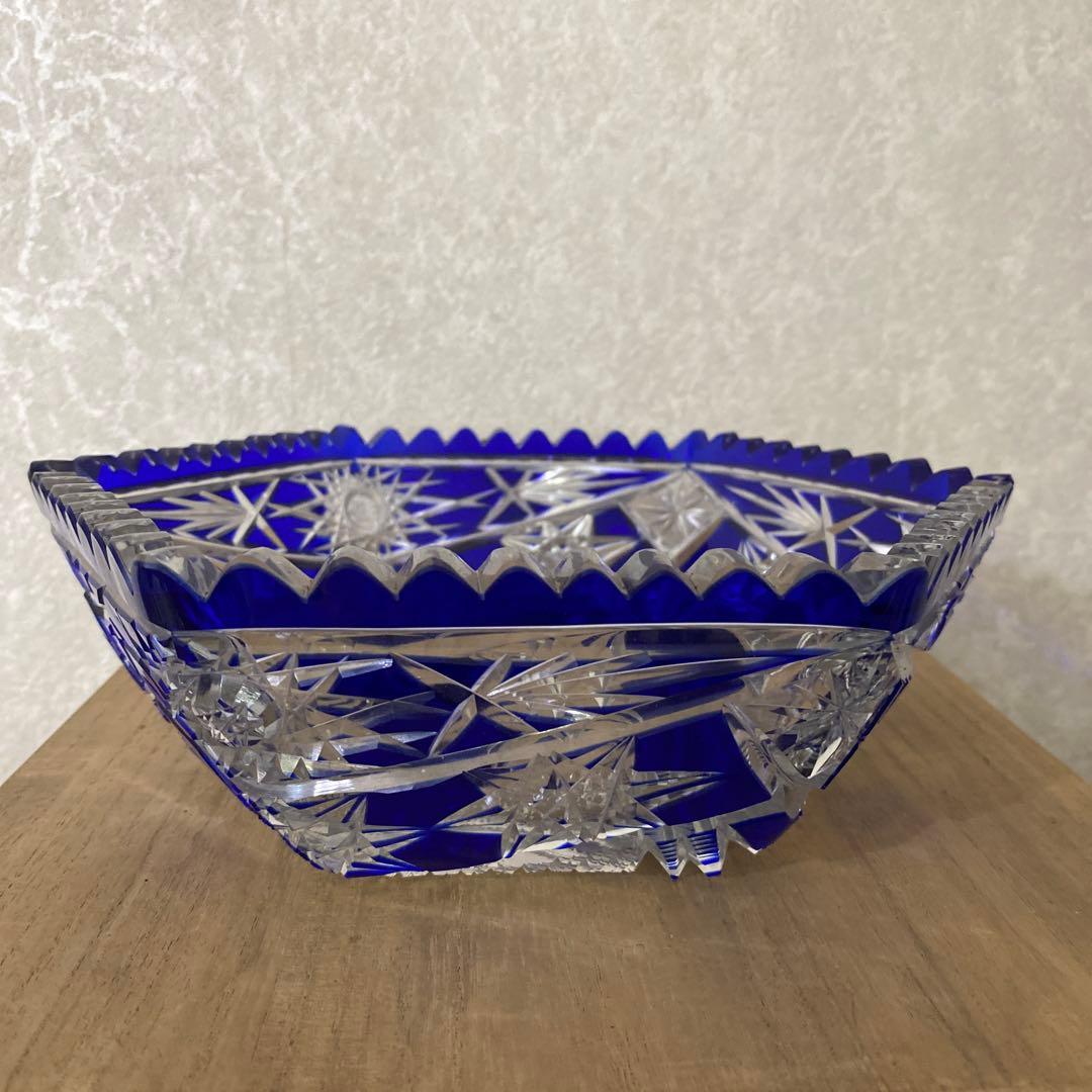 切子硝子　江戸切子　薩摩切子　ブルー鉢　ボール