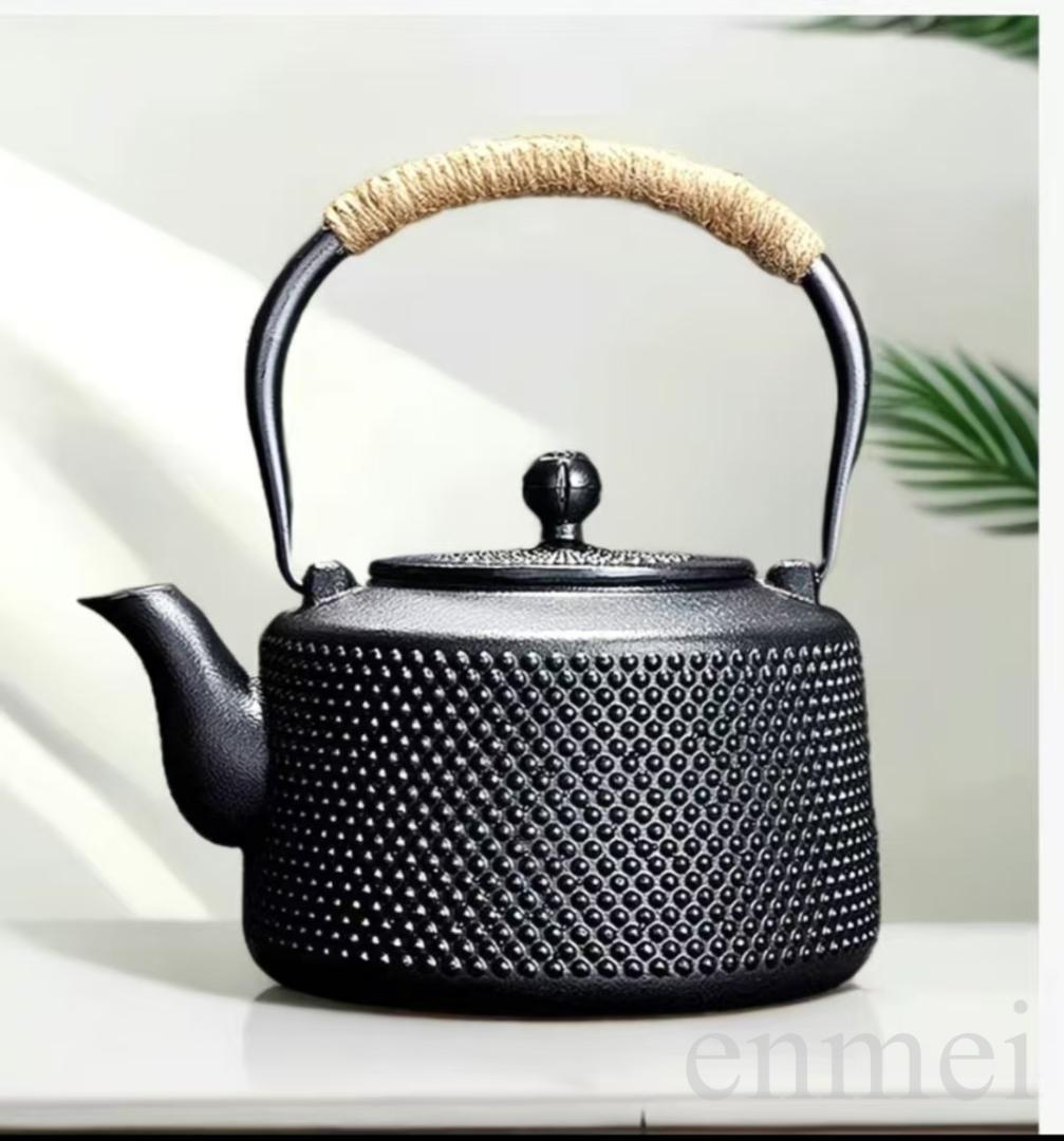 中国古美術・黒い鋳鉄製急須・鉄瓶・ケトル・860ml・酒器・茶壺・茶道・煎茶道具