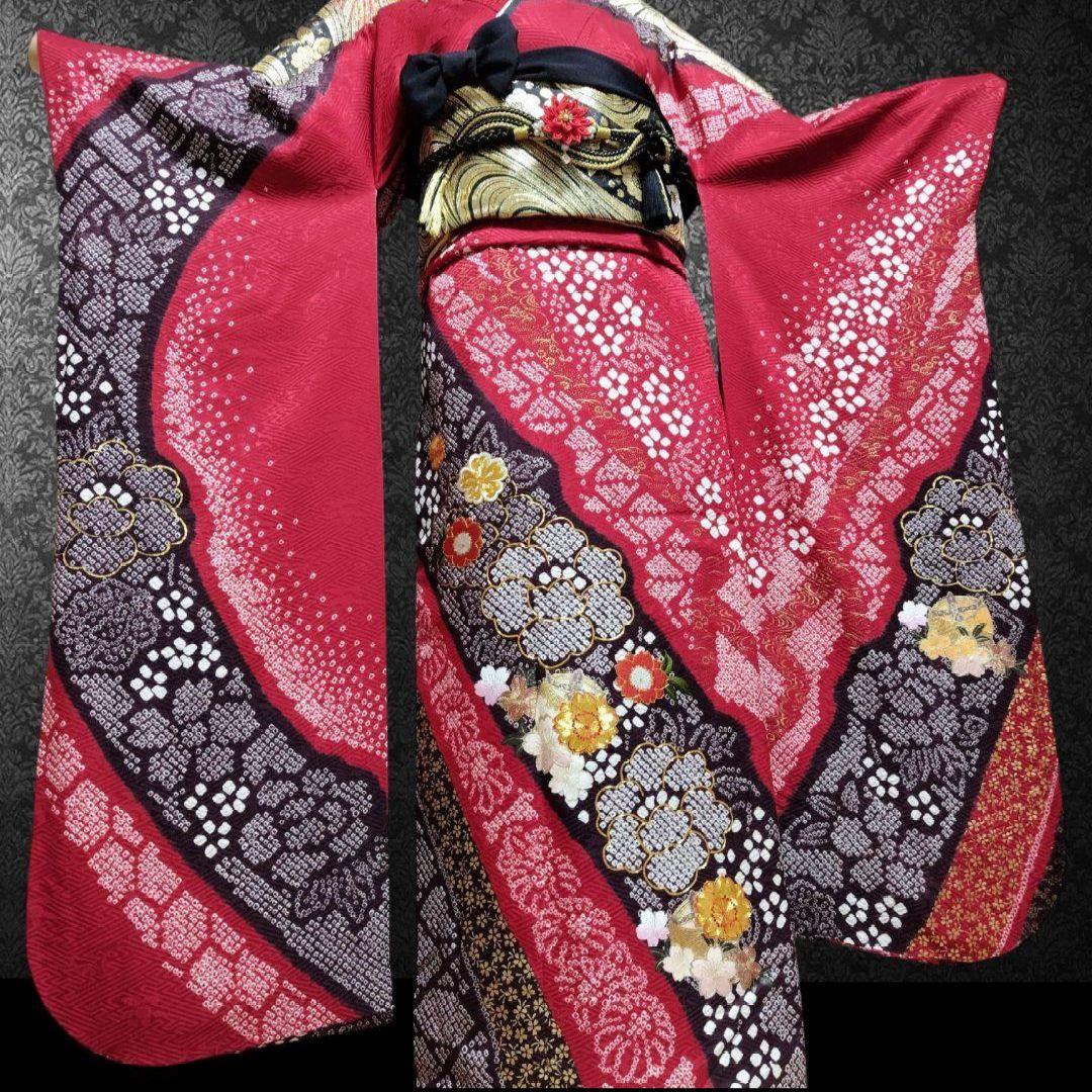 振袖フルセット(7点)・成人式・手絞り・京都きもの友禅・本絞り・豪華刺繍・逸品