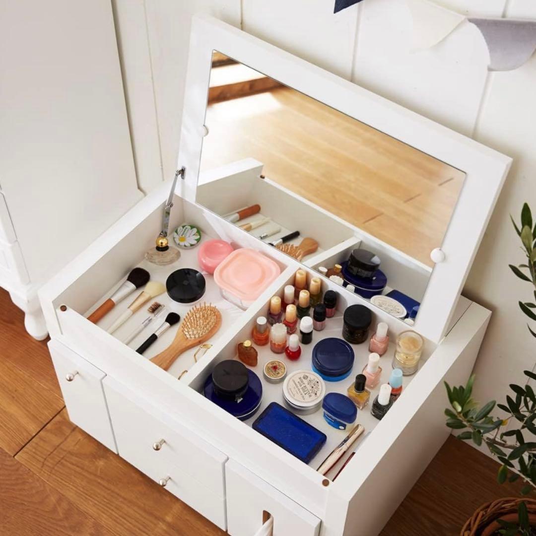 ドレッサーテーブル 鏡台 化粧台 伸縮式 コンセント付き ホワイト