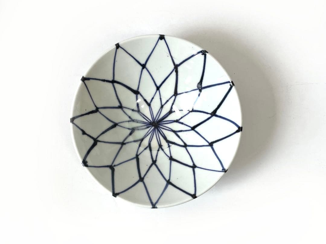 作家物　陶芸家　加藤静允　染付　網代文様　網文様　茶碗　深皿　初期伊万里　写