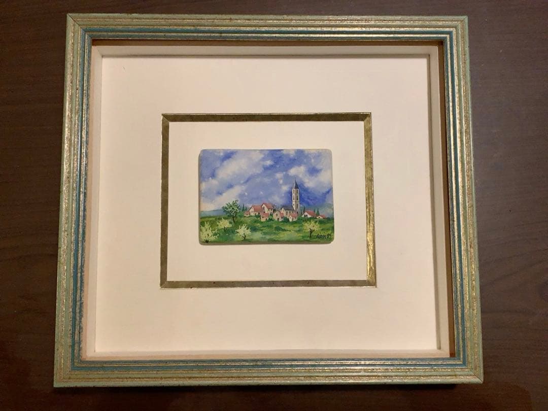 アラン・バロア作(フランス)陶板細密画《アルプスの村》1989年: ヴィンテージ