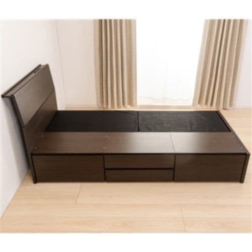 TAKUYAのシングルベッドフレーム ダークブラウン 引き出し収納 USB