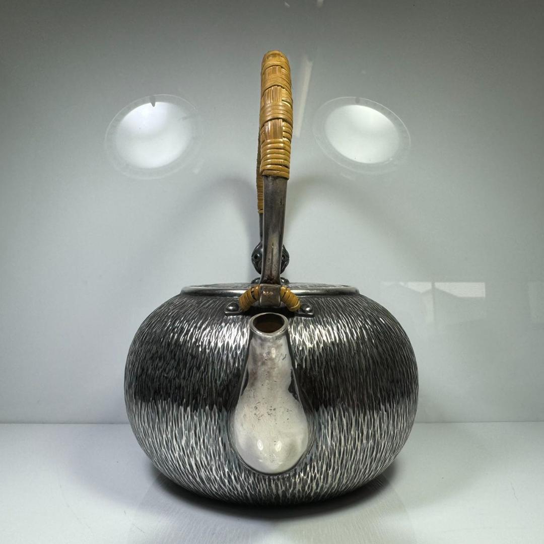 純銀製 宮本造 湯沸 煎茶道具 薬缶 銀瓶 工芸品 古美術品 箱付 純銀保証