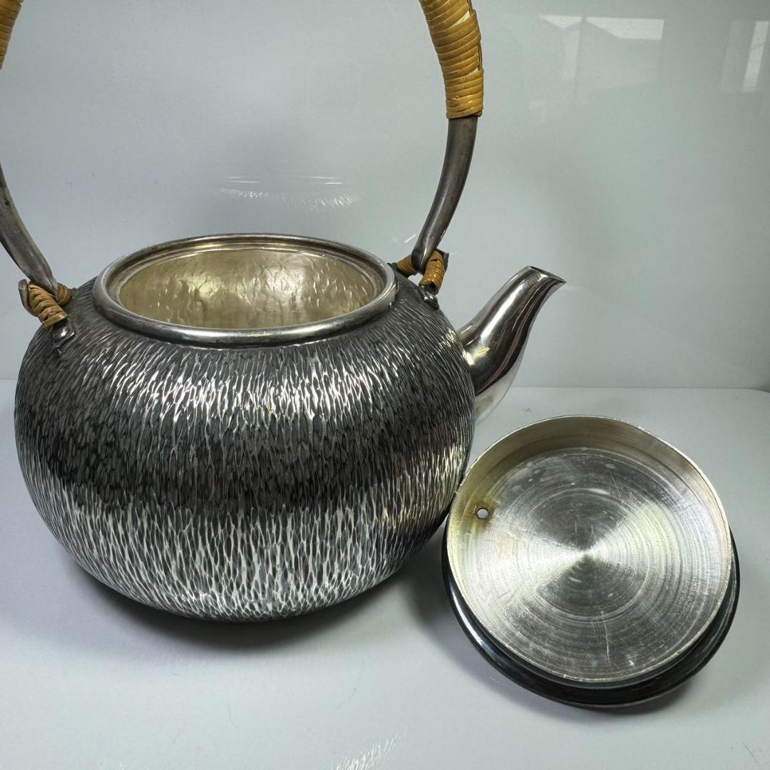 純銀製 宮本造 湯沸 煎茶道具 薬缶 銀瓶 工芸品 古美術品 箱付 純銀保証